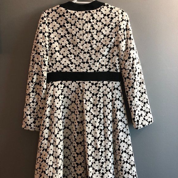 Kate Spade New York Black White Guipure Lace A-line Coat Size 0 - Picture 6 of 7